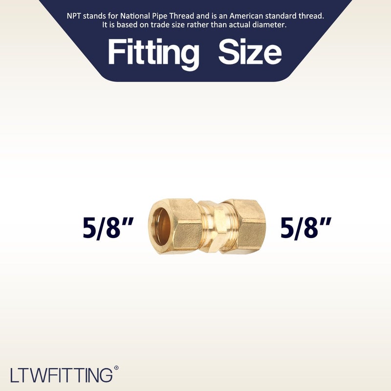 LTWFITTING 5/8-Inch OD Compression Union,Brass Compression Fitting(Pack of 5) - Image 2